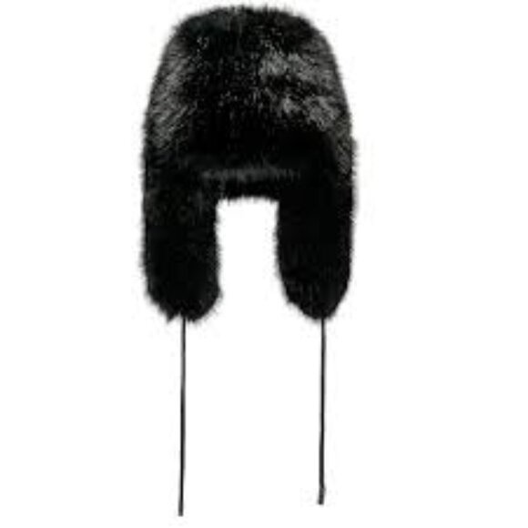 NWT Adrienne Landau Faux Fur Trapper Hat in Black OS - Picture 1 of 12